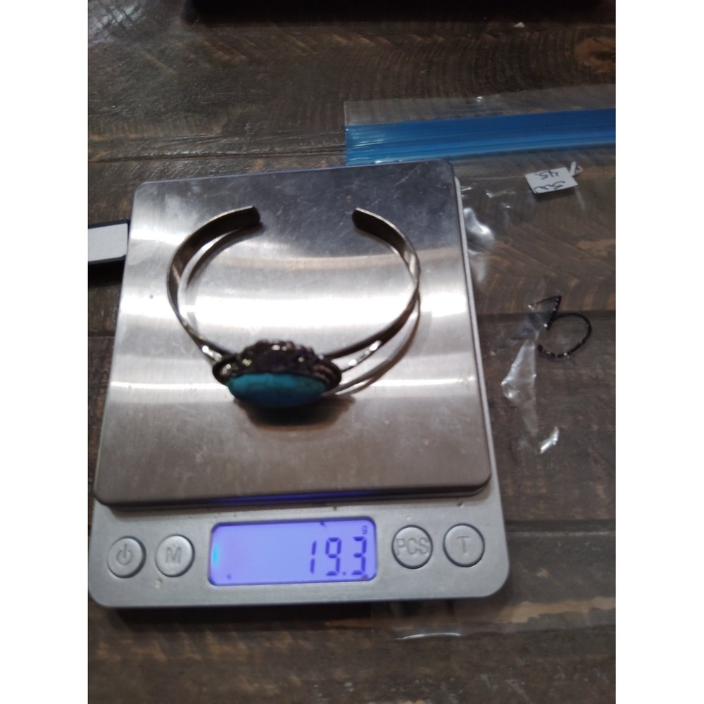 Southwestern Faux Turquoise Floral Cuff Bracelet Silver Boho 2.61in Open Band